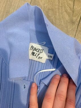 Princess Polly Pastel Blue Ribbed Collared Dress: Size S/M